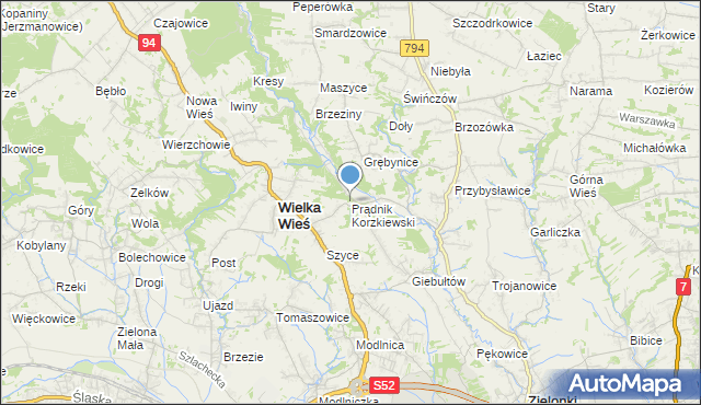 mapa Prądnik Korzkiewski, Prądnik Korzkiewski na mapie Targeo